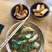 Prawn tampura and mini spring rolls  at Liu Lin in Brussels