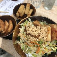 Prawn-like tempura, spring rolls and Lin’s noodle bowl  at Liu Lin in Brussels