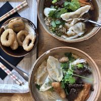 Noodle soups and calamari rings  at Liu Lin in Brussels