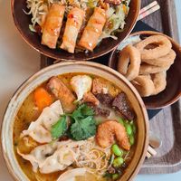 Rice noodles, noodle soup, calamares at Liu Lin in Brussels
