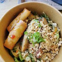 Noodle bowl with spring rolls at Liu Lin in Brussels