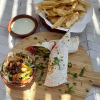 Falafel wrap w/ fattouch + fries at Naranj in Marrakech