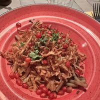 Harak: pâtes à l’ail avec ragoût de lentilles et oignons caramélisés.   at Naranj in Marrakech