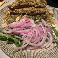 Aubergines à l’ail avec boulgour et lentilles  at Naranj in Marrakech