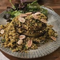 Eggplant with Bulgur Lentils and Salad at Naranj in Marrakech
