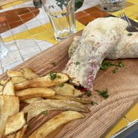 Hummus and falafel wrapp  at Naranj in Marrakech