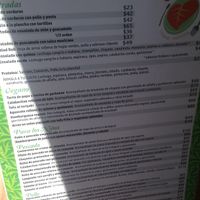 The vegan section of the menu at Saborini in Ciudad Guzman