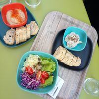 Hummus, Cashew-Paste and Salade .. small portions but also the price is low👍 at L'Ethiquete in Nantes