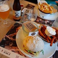 Dimitri vegan burger with sweet potato fried and vegan mayo at Jilles in Bruges
