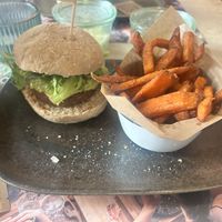 Avocado burger w/ sweet potato fries   at Jilles in Bruges