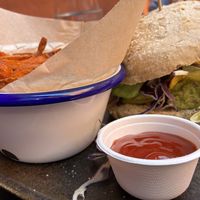 Avocado burger and sweet potato friess  at Jilles in Bruges