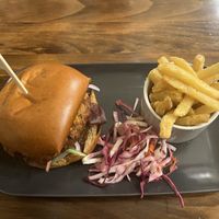 Cannellini bean burger  at Three Tuns in Hay-on-wye