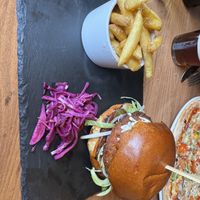 Vegan cannelloni burger   at Three Tuns in Hay-on-wye