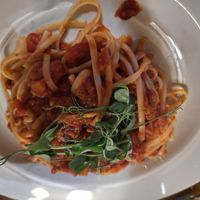 Lentil bolognese at Three Tuns in Hay-on-wye