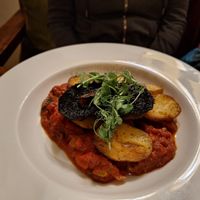 Portobello mushroom with aubergine caponata at Three Tuns in Hay-on-wye