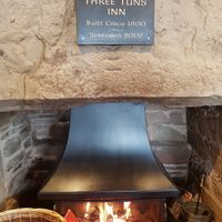 The cosy open fire at the Three Tuns Inn. at Three Tuns in Hay-on-wye