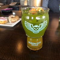 Iced matcha with rose  at Queen City Grounds in Charlotte