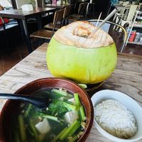 Tofu soup and a gigantic young coconut  at Omiiku Mie 24 Jam in Ubud