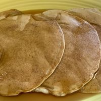 Vegan pancakes with real maple syrup and cinnamon sugar! at Deja Vu Diner in Orangeville
