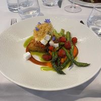 Asparagus dish with vegan feta, pastry and potato cream   at Chef's Table in Chester