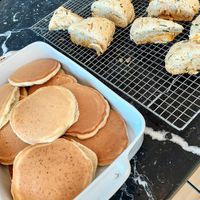 Wonderful pancakes and cheddar scones, all vegan of course at The Gray Barn in High Falls
