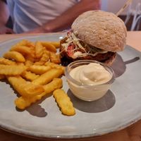 Black bean burger with fries at Combi in Eersel