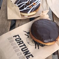Boston cream & peanut butter chocolate, both vegan! at Vandal Doughnuts - Gottingen St in Halifax