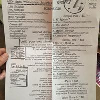 Menu as of 5-17-19 at Secret Pizza Society in Portland