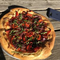 Sweet peppers, basil and onions= MAGIC MISSLE at Secret Pizza Society in Portland