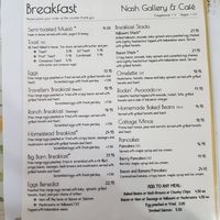 Breakfast menu with vegan options at Nash Gallery & Café in Esk