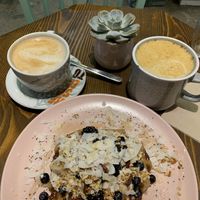 detox waffle, golden latte & oat cappuccino  at Wholywood in Paris