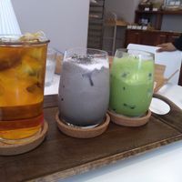 Hibiscus, sesame latte, matcha latte at April and May 45 꽃피는 4월 밀익는 5월 in Busan