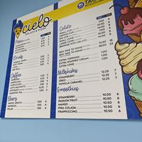 Menu. Can pay in and get change in USD. at Cielo Gelato & Pizza in Willemstad