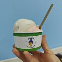 Blood orange (bottom) & pineapple (top) at Cielo Gelato & Pizza in Willemstad