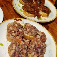 Bruschetta with fava beans, aubergine and olives at Gululu in St Julians