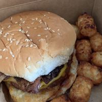 Their delicious Beyond Burger St Patrick’s Day special - had braised bbq Guinness onions on it! I could eat this every day! Everything we’ve had there has been a 10!  at The Gentle Giant Cafe in Pitman