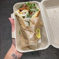 Hazey Naan 18.- (Signature Mushrooms, Sweet Soy, Crunchy, Peanut Satay Sauce, Crispy Rice Noodles, Wombak Slaw, Coriander)  at Gives a Fork in Geneva