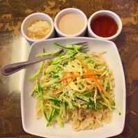 Sesame noodles w/ sauces & garlic on the side  at Hui Tou Xiang Noodles House in San Gabriel