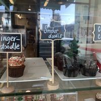 Labeled with a V in the shop for vegan  at Frosted Cakery in Fresno