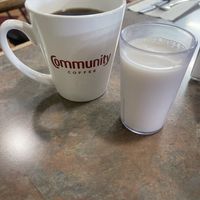 Coffee with almond milk (ask for it when you order)  at Depot Cafe in Frisco
