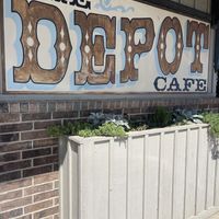 Sign out front    at Depot Cafe in Frisco
