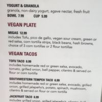 Vegan options on menu at Depot Cafe in Frisco