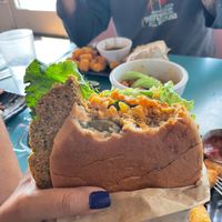 Huge Falafel Smash Burger. Not dry at all! at Libelula in Fresno