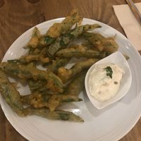 “Like breaded fish” (tempura green beans)    at O Gambuzino in Lisbon