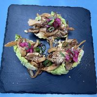 Vegan tacos 🤤oyster mushroom, yellow beetroot, hazelnut and gem lettuce   at O Gambuzino in Lisbon