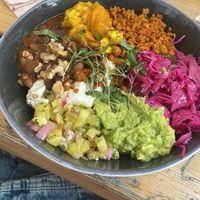 Main dish, with. Brwon rice below   at O Gambuzino in Lisbon