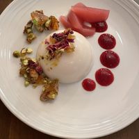 Panna cotta with rose water and pistacchio ceumble  at O Gambuzino in Lisbon