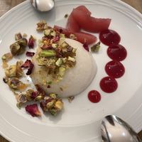 Panna cotta with pistachio and rose  at O Gambuzino in Lisbon