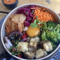 Bibimbap with vegan egg yolk (would rate the dish a 6.5/10)   at O Gambuzino in Lisbon