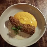 Croquette with fermented tomato foam at O Gambuzino in Lisbon
